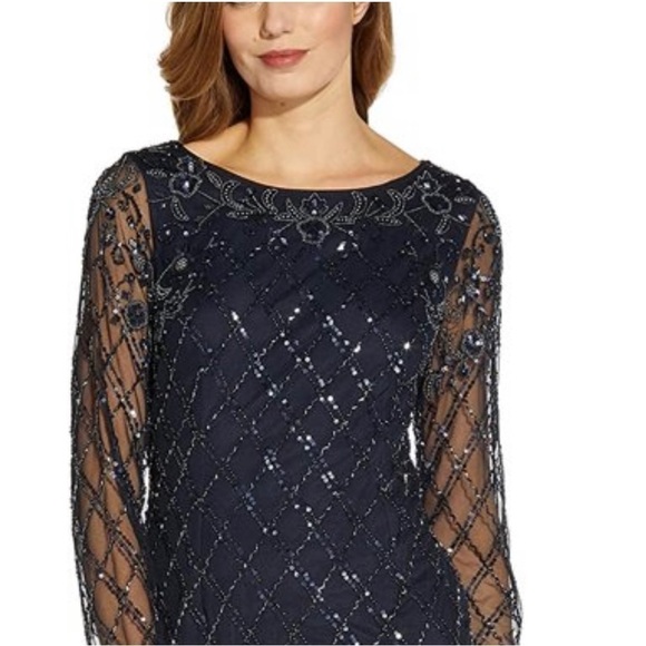 Adrianna Papell beaded navy short dress - size 10 - Picture 3 of 13